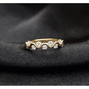 SJD 925 Sterling Silver Diamond Ring Wave Design Size 8.25